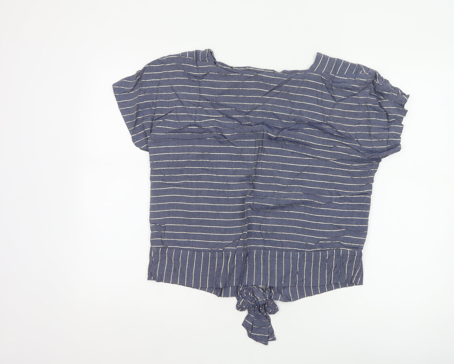 Oliver Bonas Women's Blue Striped Cropped Tie Blouse Size 12