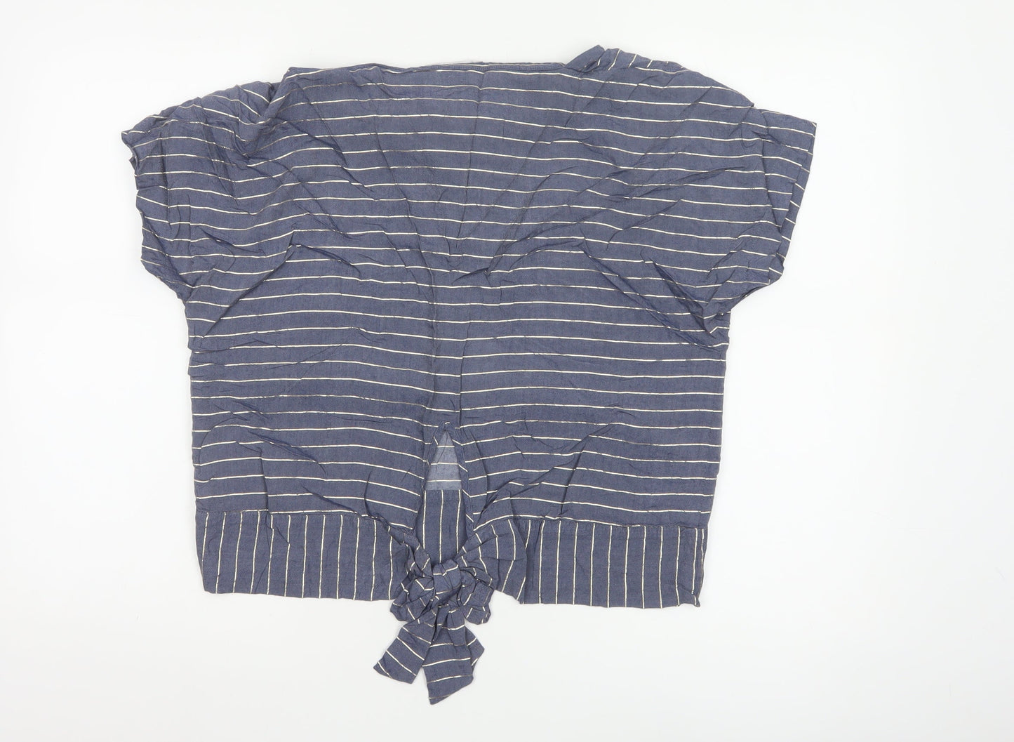 Oliver Bonas Women's Blue Striped Cropped Tie Blouse Size 12
