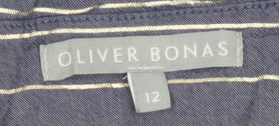 Oliver Bonas Women's Blue Striped Cropped Tie Blouse Size 12