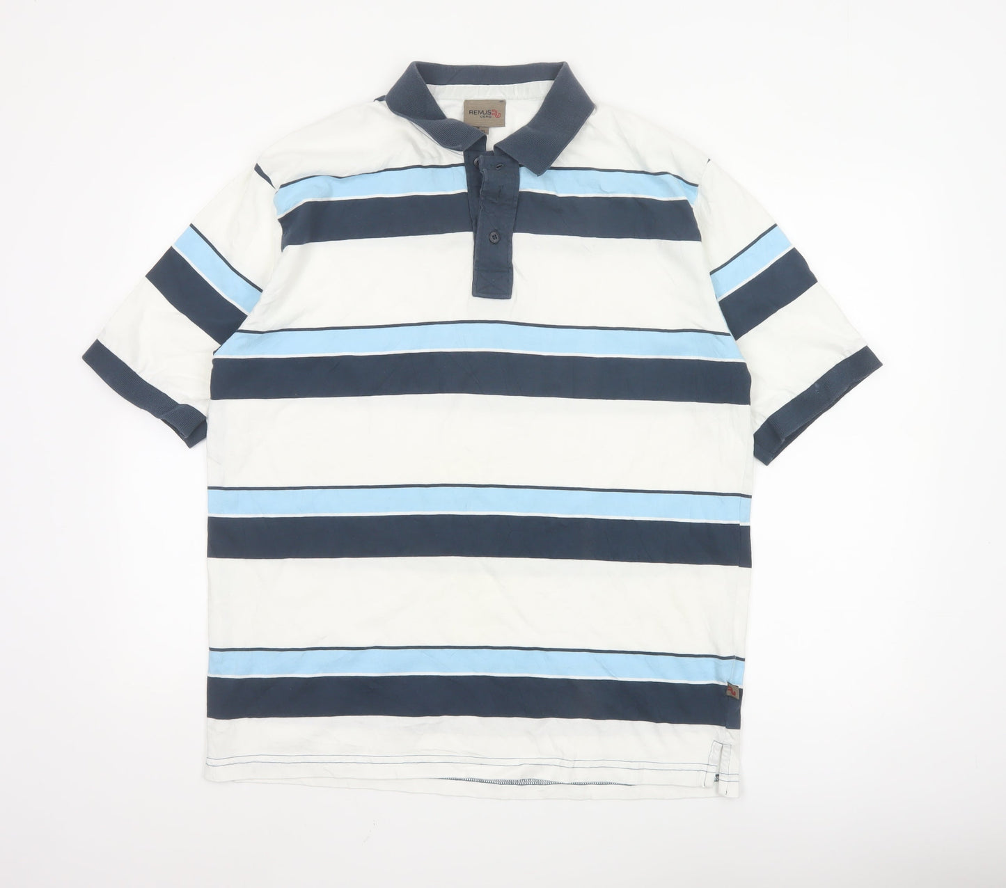 Remus Uomo Men's Blue Striped Cotton Polo Shirt XL