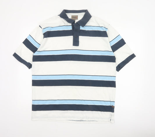 Remus Uomo Men's Blue Striped Cotton Polo Shirt XL