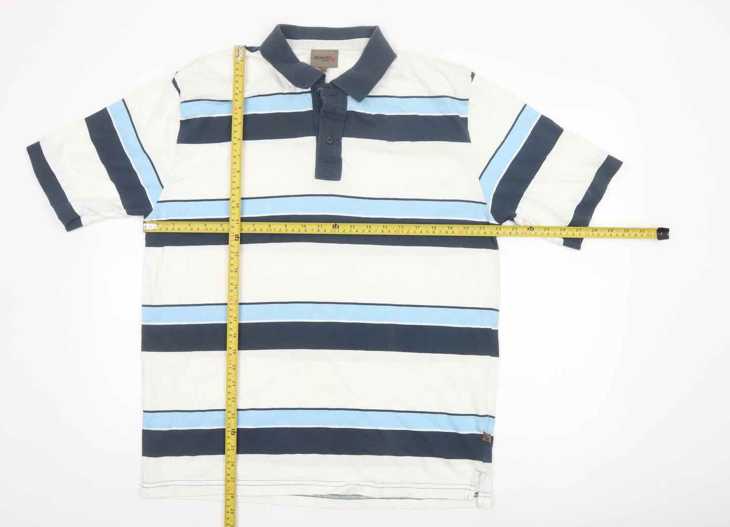 Remus Uomo Men's Blue Striped Cotton Polo Shirt XL