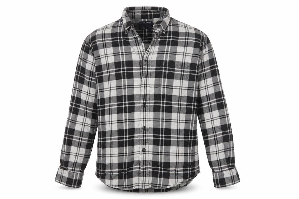 Lands' End Men's Black Plaid Flannel Button-Up Shirt Size M Regular Fit