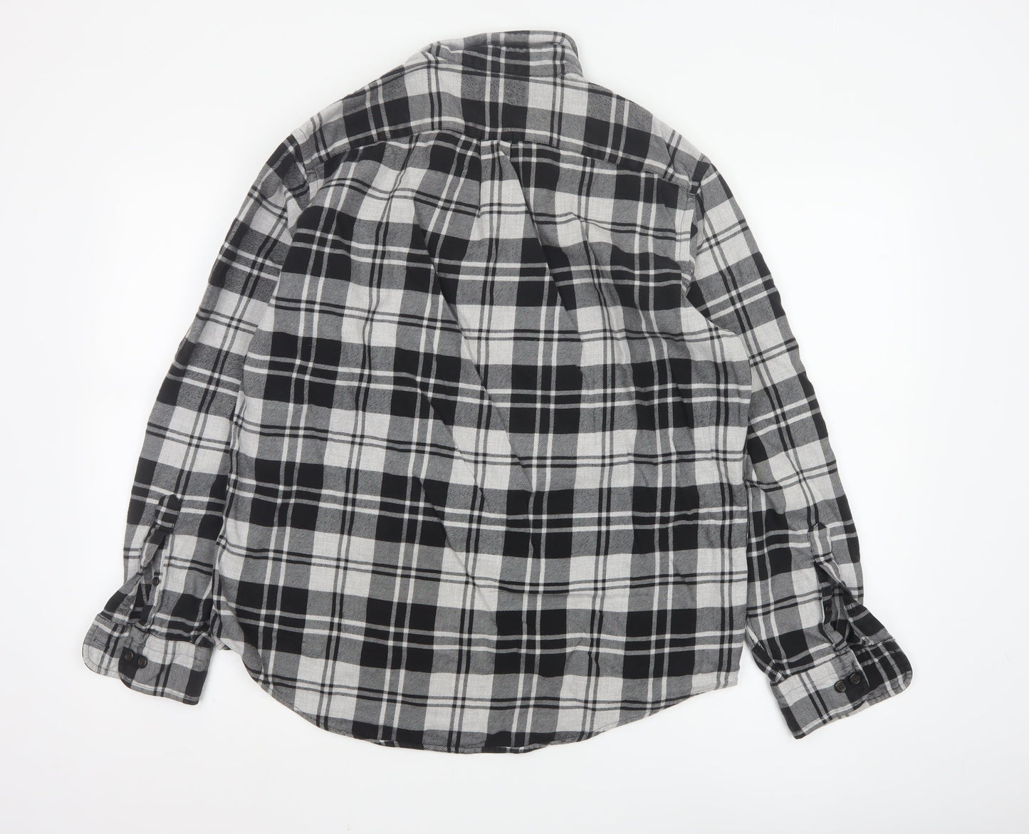 Lands' End Men's Black Plaid Flannel Button-Up Shirt Size M Regular Fit