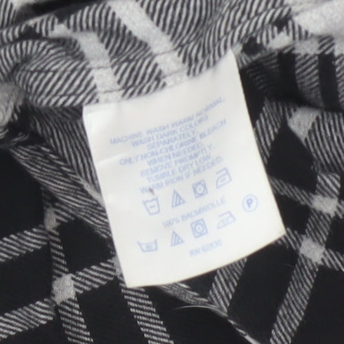 Lands' End Men's Black Plaid Flannel Button-Up Shirt Size M Regular Fit