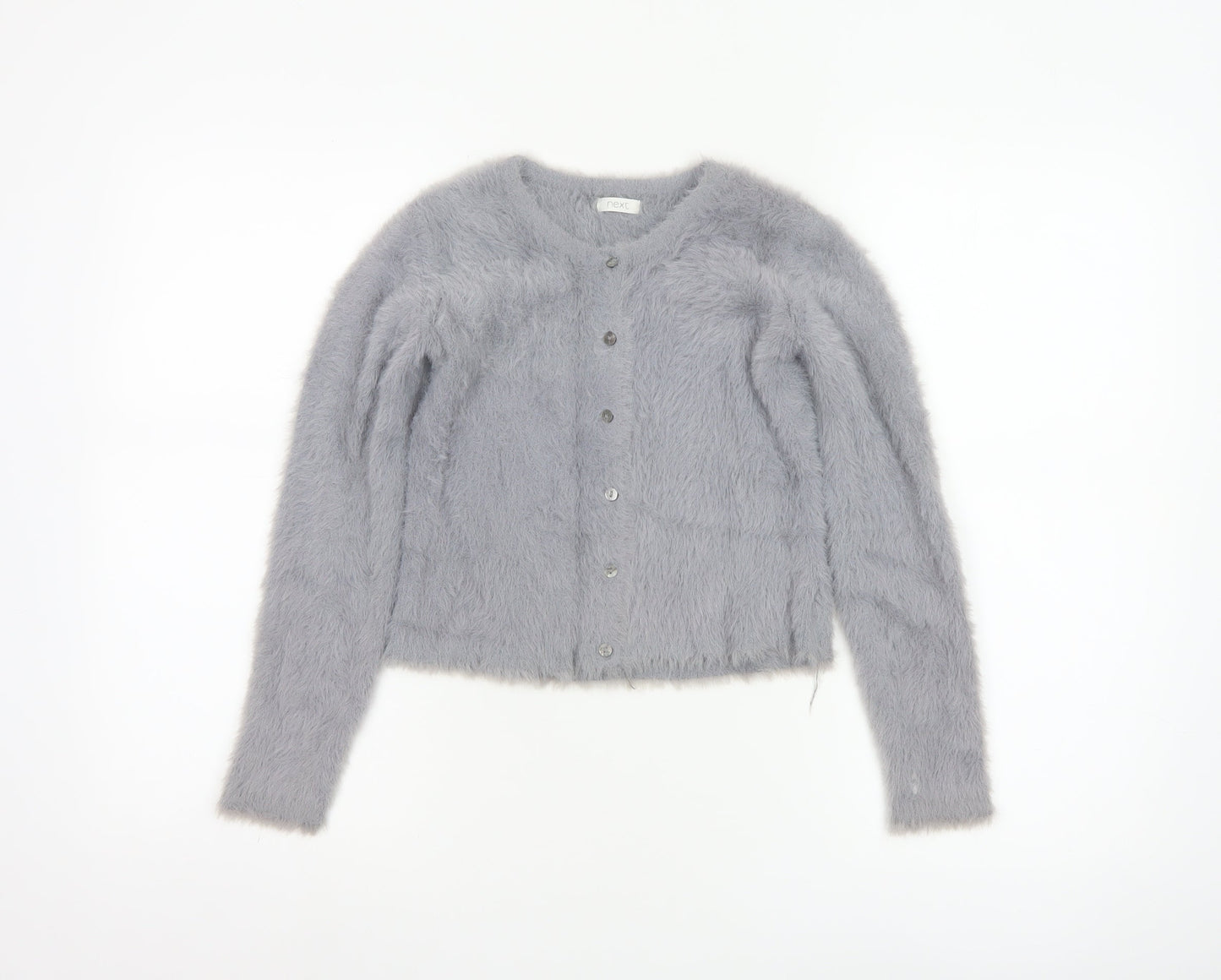 Next Girls Grey Fluffy Cardigan 10 Years Button Up Long Sleeve Knit