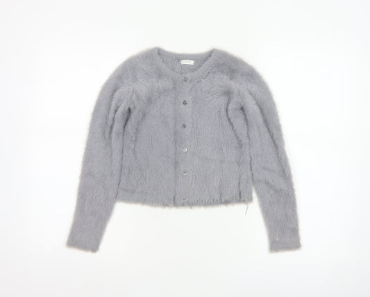 Next Girls Grey Fluffy Cardigan 10 Years Button Up Long Sleeve Knit