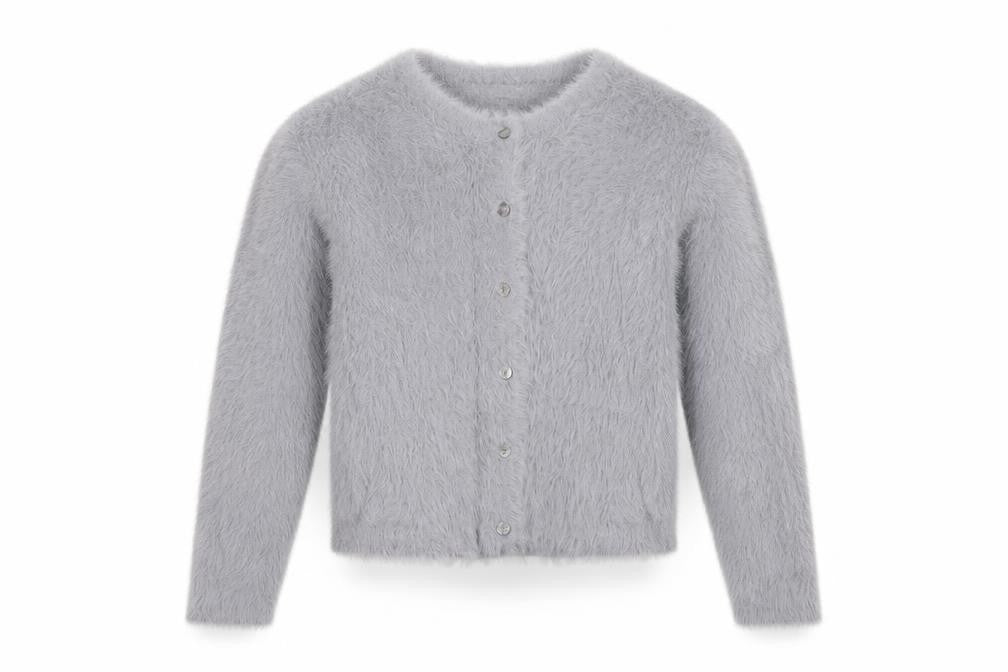 Next Girls Grey Fluffy Cardigan 10 Years Button Up Long Sleeve Knit