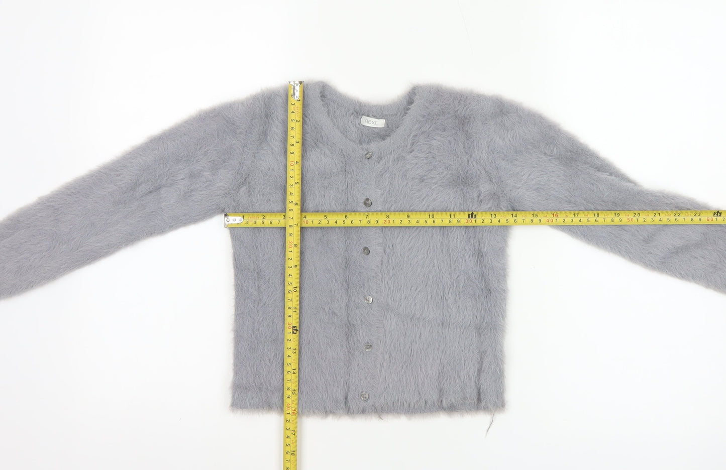 Next Girls Grey Fluffy Cardigan 10 Years Button Up Long Sleeve Knit