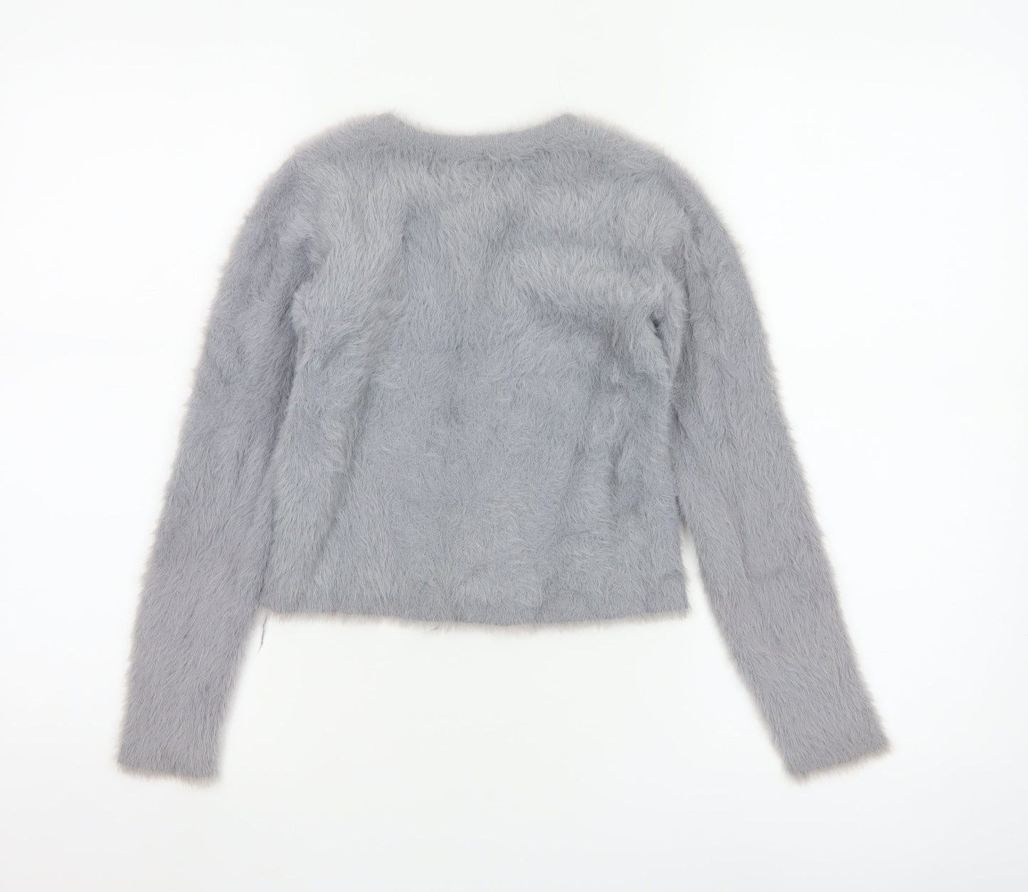 Next Girls Grey Fluffy Cardigan 10 Years Button Up Long Sleeve Knit