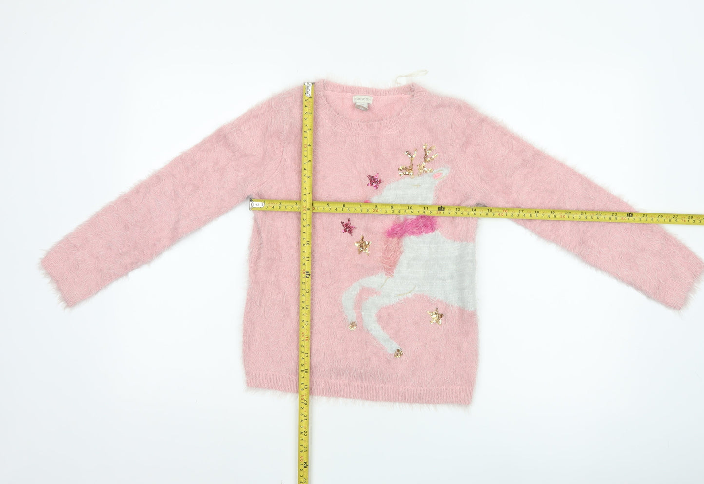 Monsoon Girls Pink Reindeer Sequin Christmas Pullover Jumper 12-13 Years