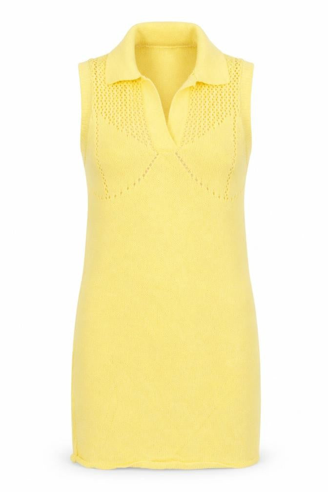 Zara Women Yellow Sleeveless Collared Knit Mini Tank Dress Size S