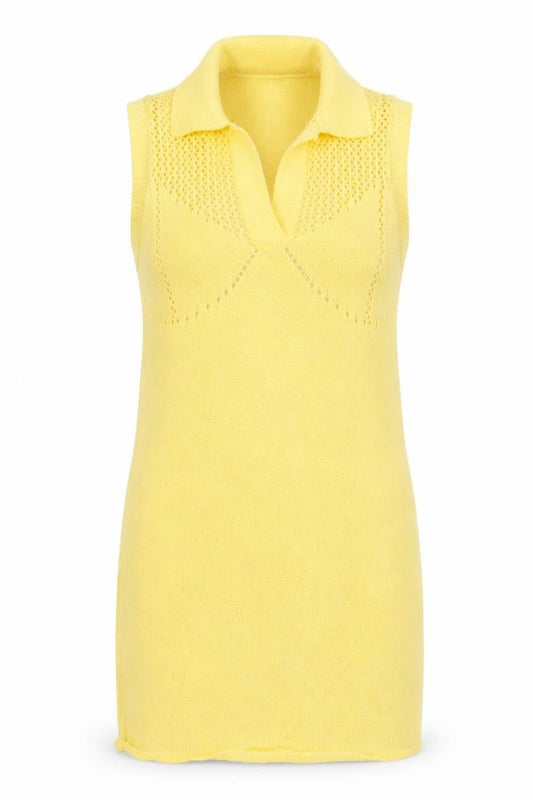 Zara Women Yellow Sleeveless Collared Knit Mini Tank Dress Size S