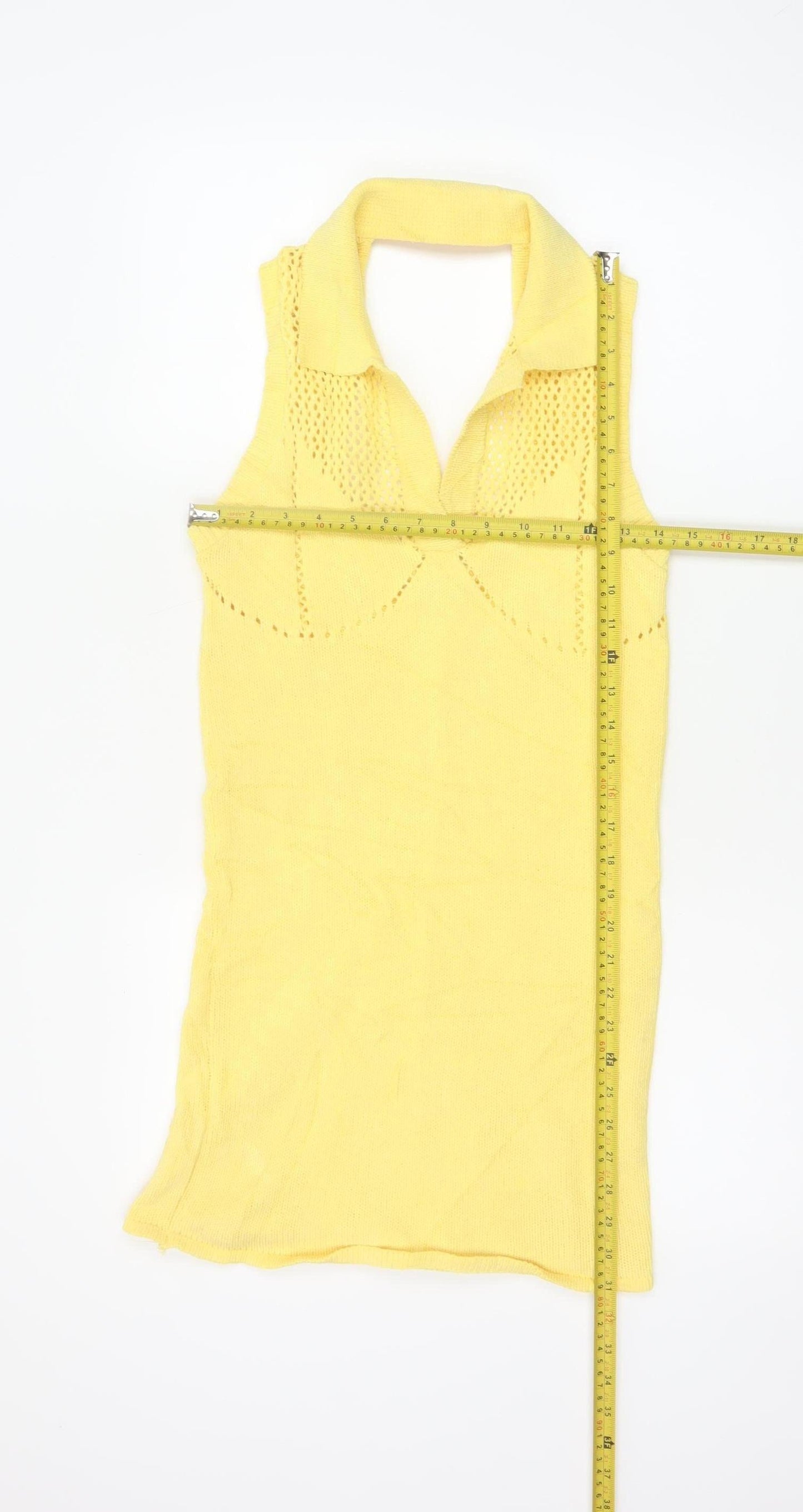 Zara Women Yellow Sleeveless Collared Knit Mini Tank Dress Size S