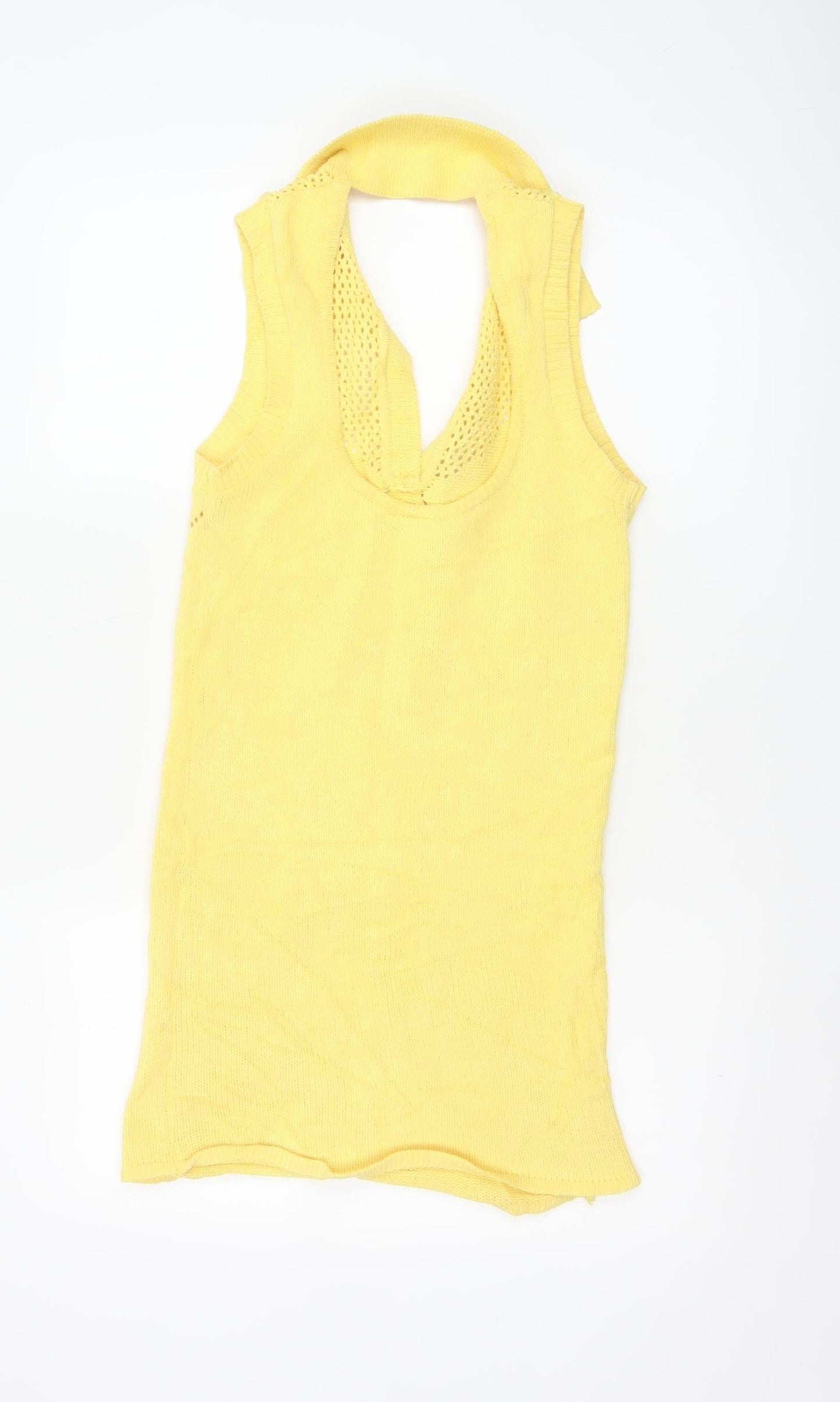 Zara Women Yellow Sleeveless Collared Knit Mini Tank Dress Size S