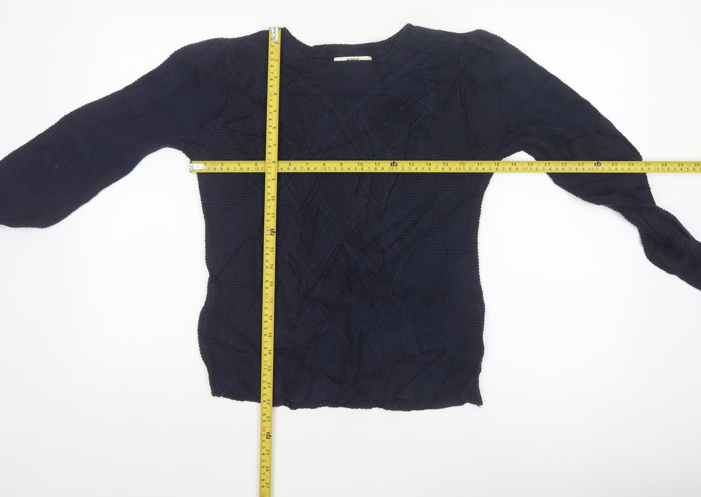Oasis Women's Blue Cable-Knit Pullover Jumper Size M