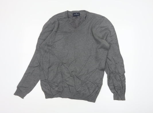 Marks and Spencer Blue Harbour Grey Cotton V-Neck Men's Jumper Size S