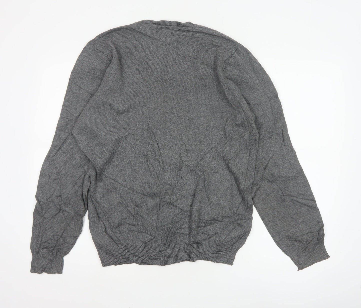 Marks and Spencer Blue Harbour Grey Cotton V-Neck Men's Jumper Size S