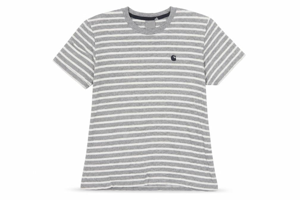 Carhartt Men's Grey White Striped Cotton Crew Neck T-Shirt Size S