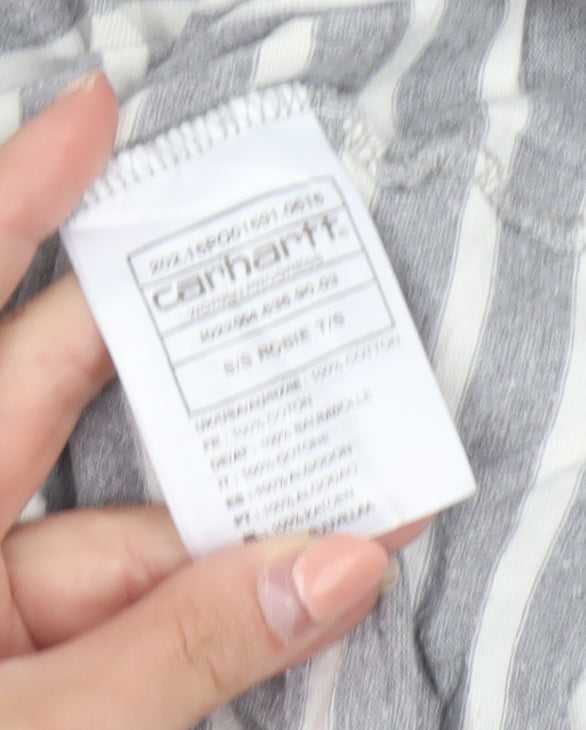 Carhartt Men's Grey White Striped Cotton Crew Neck T-Shirt Size S