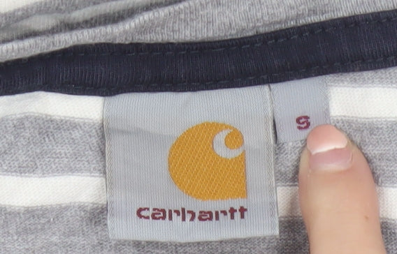 Carhartt Men's Grey White Striped Cotton Crew Neck T-Shirt Size S