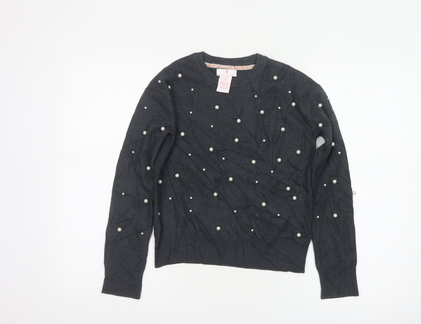 Lulurain Girls Grey Pearl Beaded Long Sleeve Pullover Jumper 9-10 Years