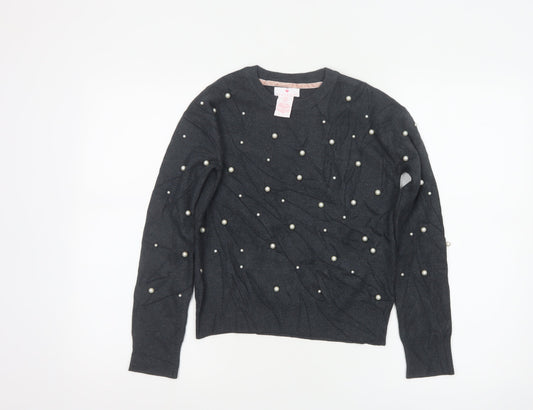 Lulurain Girls Grey Pearl Beaded Long Sleeve Pullover Jumper 9-10 Years