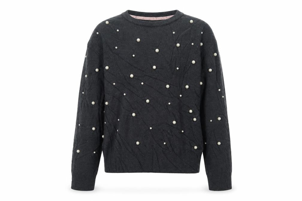 Lulurain Girls Grey Pearl Beaded Long Sleeve Pullover Jumper 9-10 Years
