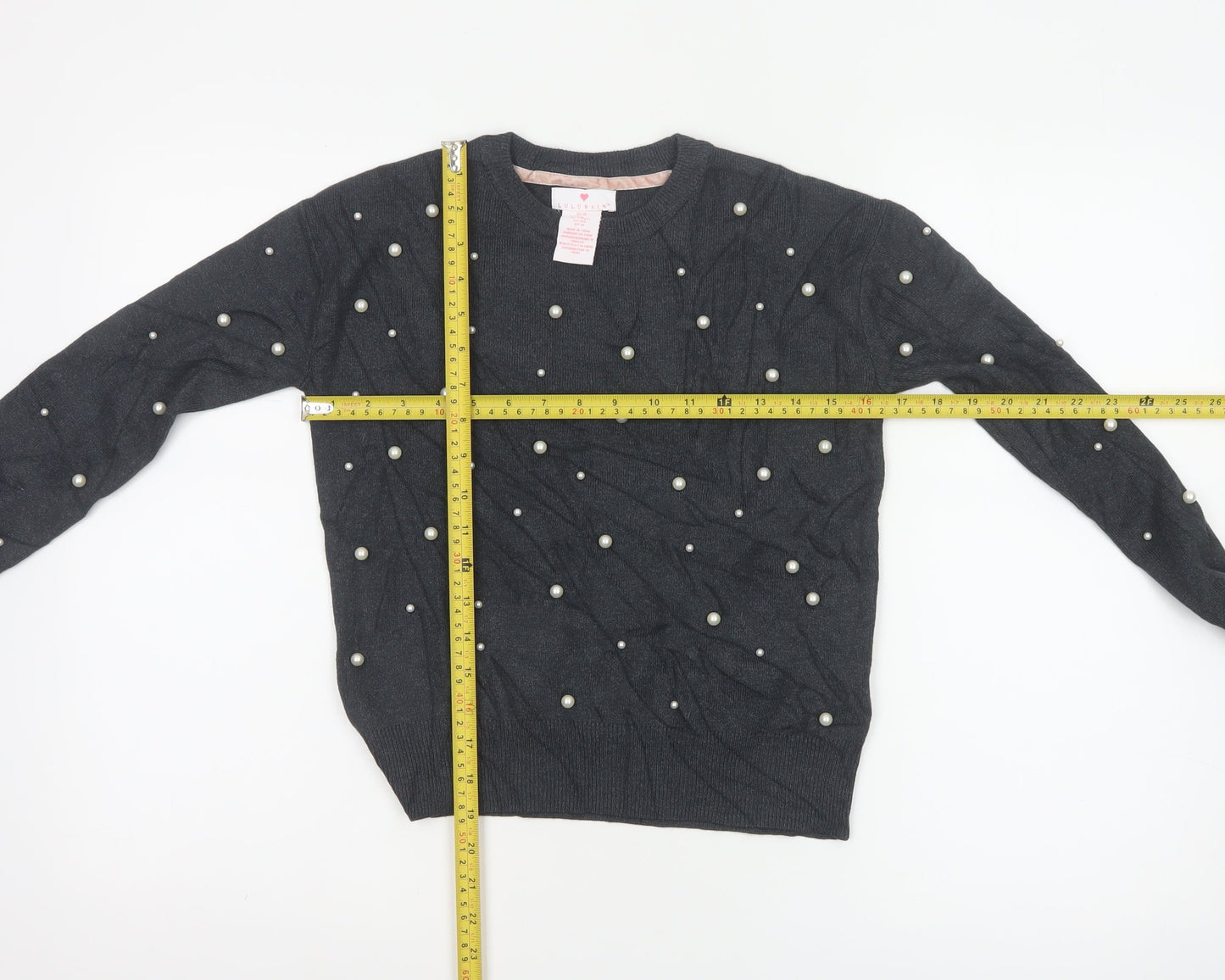 Lulurain Girls Grey Pearl Beaded Long Sleeve Pullover Jumper 9-10 Years
