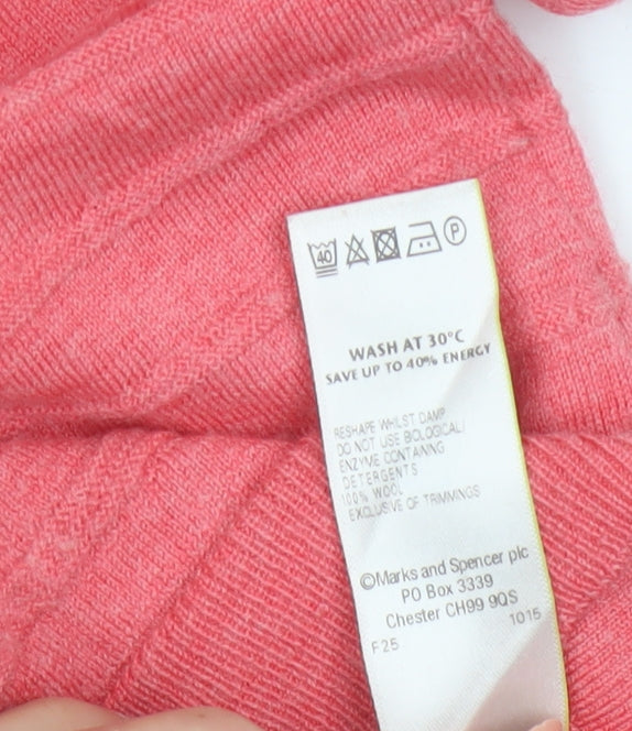 Marks and Spencer Women Pink 100% Merino Wool Crew Neck Jumper Size 12