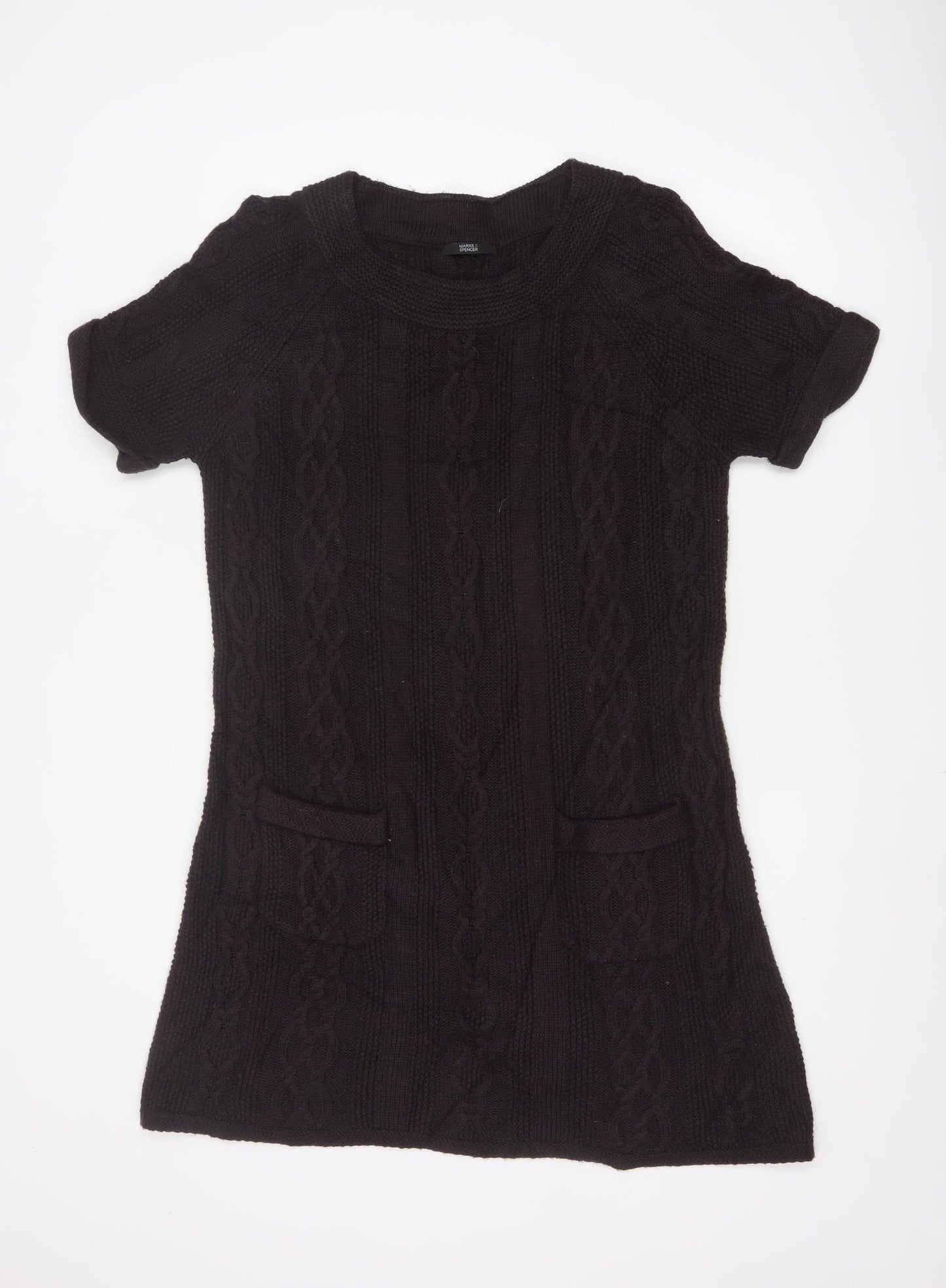 Marks and Spencer Women’s Black Size 18 Short Sleeve Cable Knit Jumper Dress