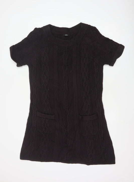 Marks and Spencer Women’s Black Size 18 Short Sleeve Cable Knit Jumper Dress