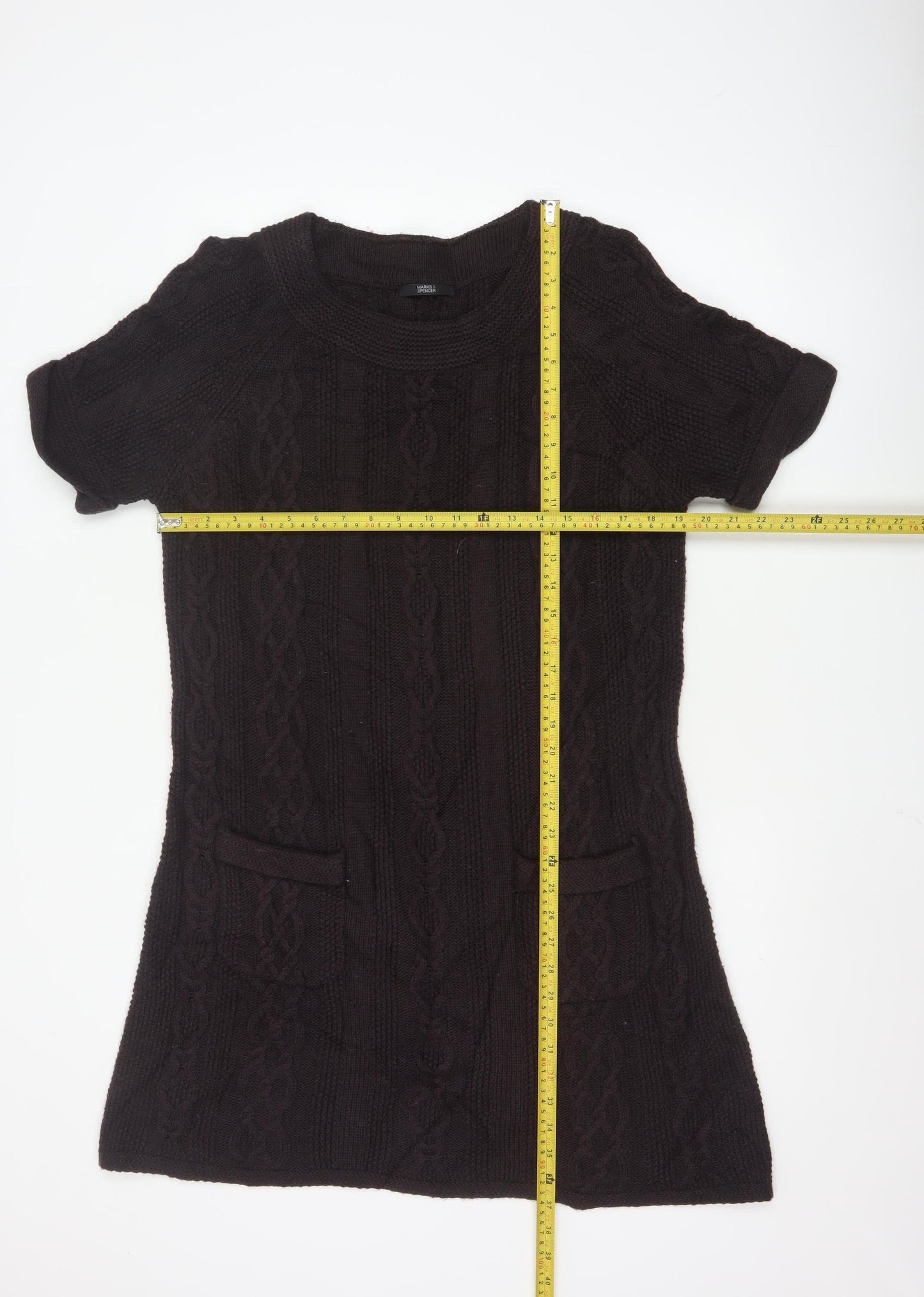 Marks and Spencer Women’s Black Size 18 Short Sleeve Cable Knit Jumper Dress