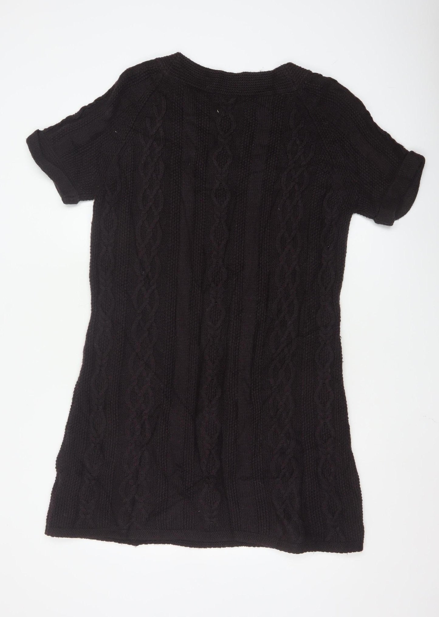 Marks and Spencer Women’s Black Size 18 Short Sleeve Cable Knit Jumper Dress
