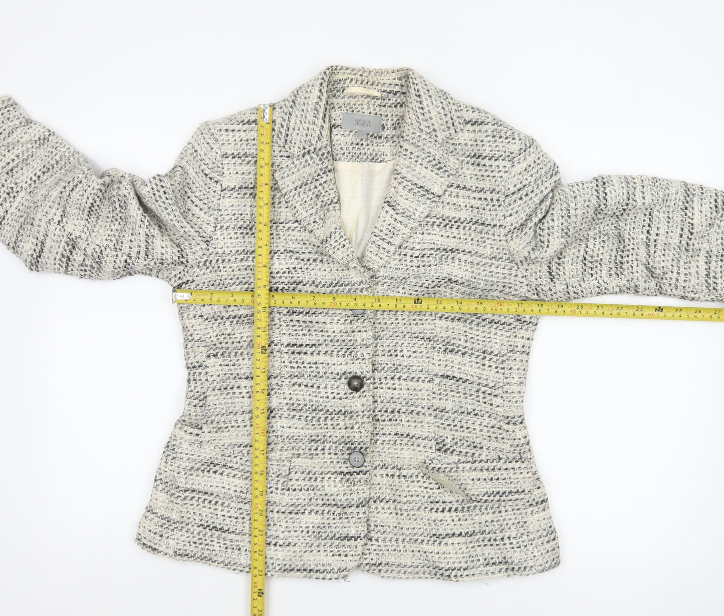 Marks and Spencer Women Beige Bouclé Blazer Size 10 Single-Breasted