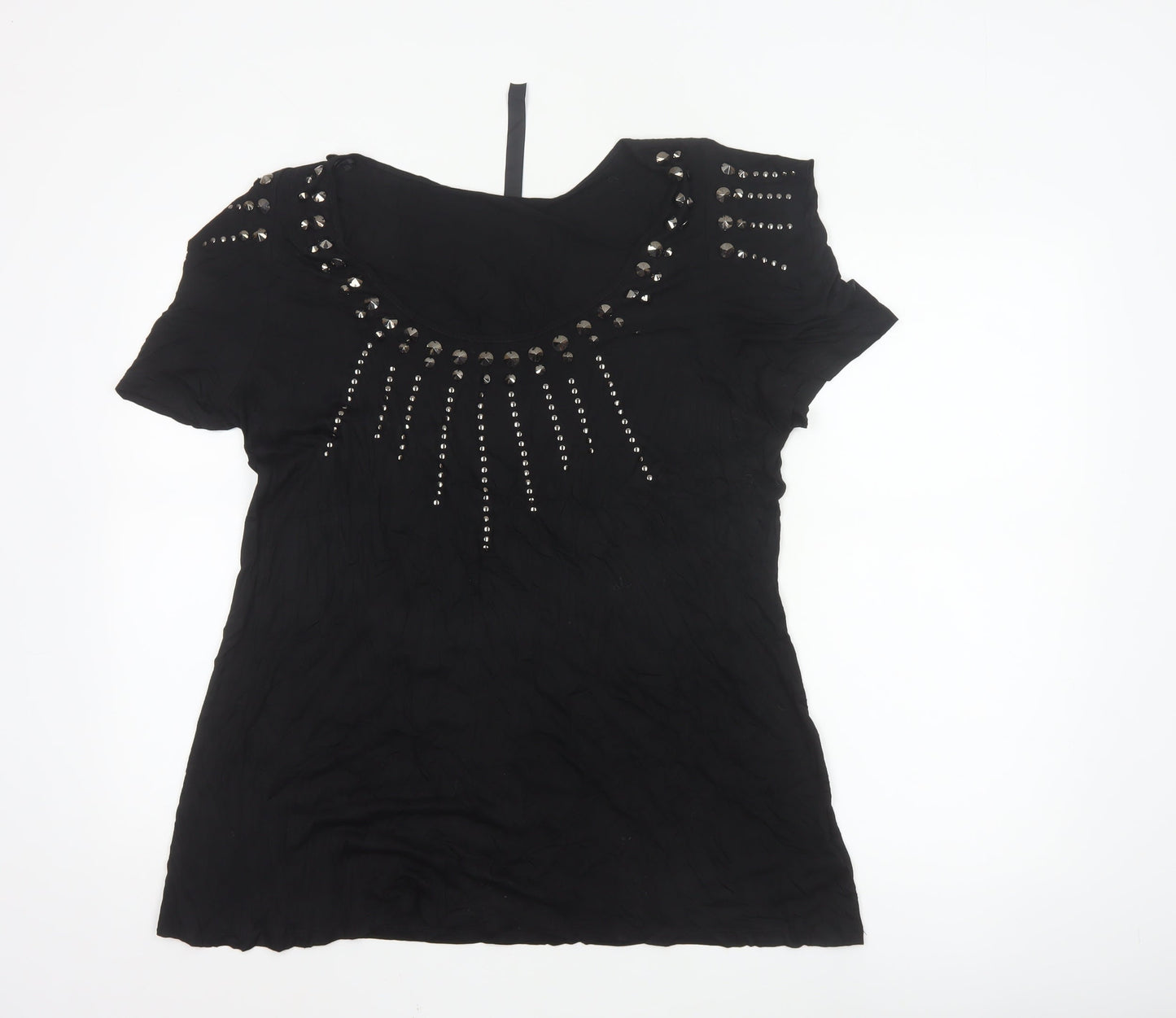 TU Women’s Black Studded Short Sleeve Scoop Neck Viscose Top Size 20