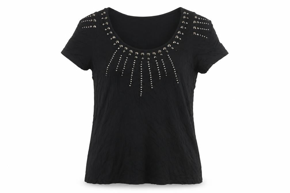 Tu Women’s Black Studded Short Sleeve Scoop Neck Viscose Top Size 20