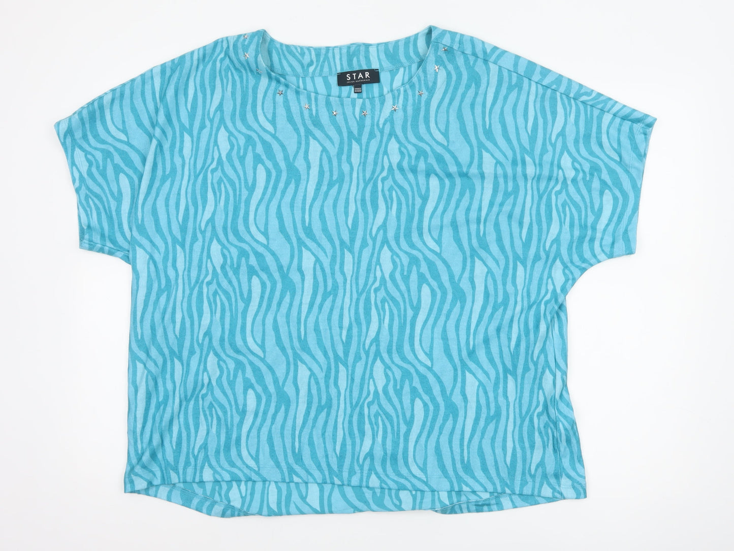Star by Julien Macdonald Women’s Blue Animal Print Studded T-Shirt Size 20