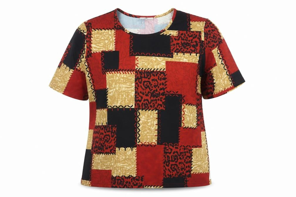 Frank Walder Women's Multicoloured Geometric Short Sleeve T-Shirt Size 12