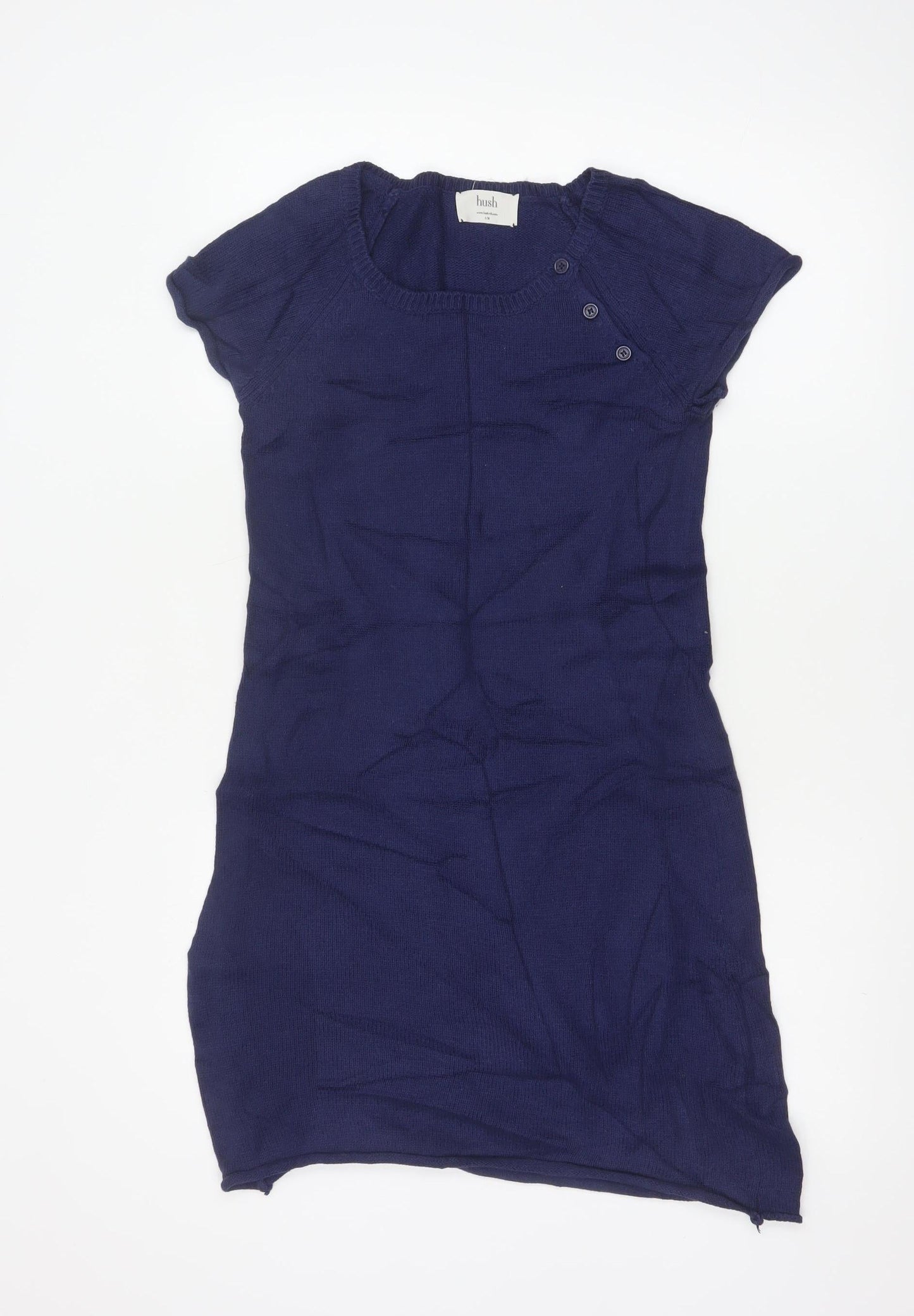 Hush Women Blue Knit Short Sleeve Bodycon Dress S