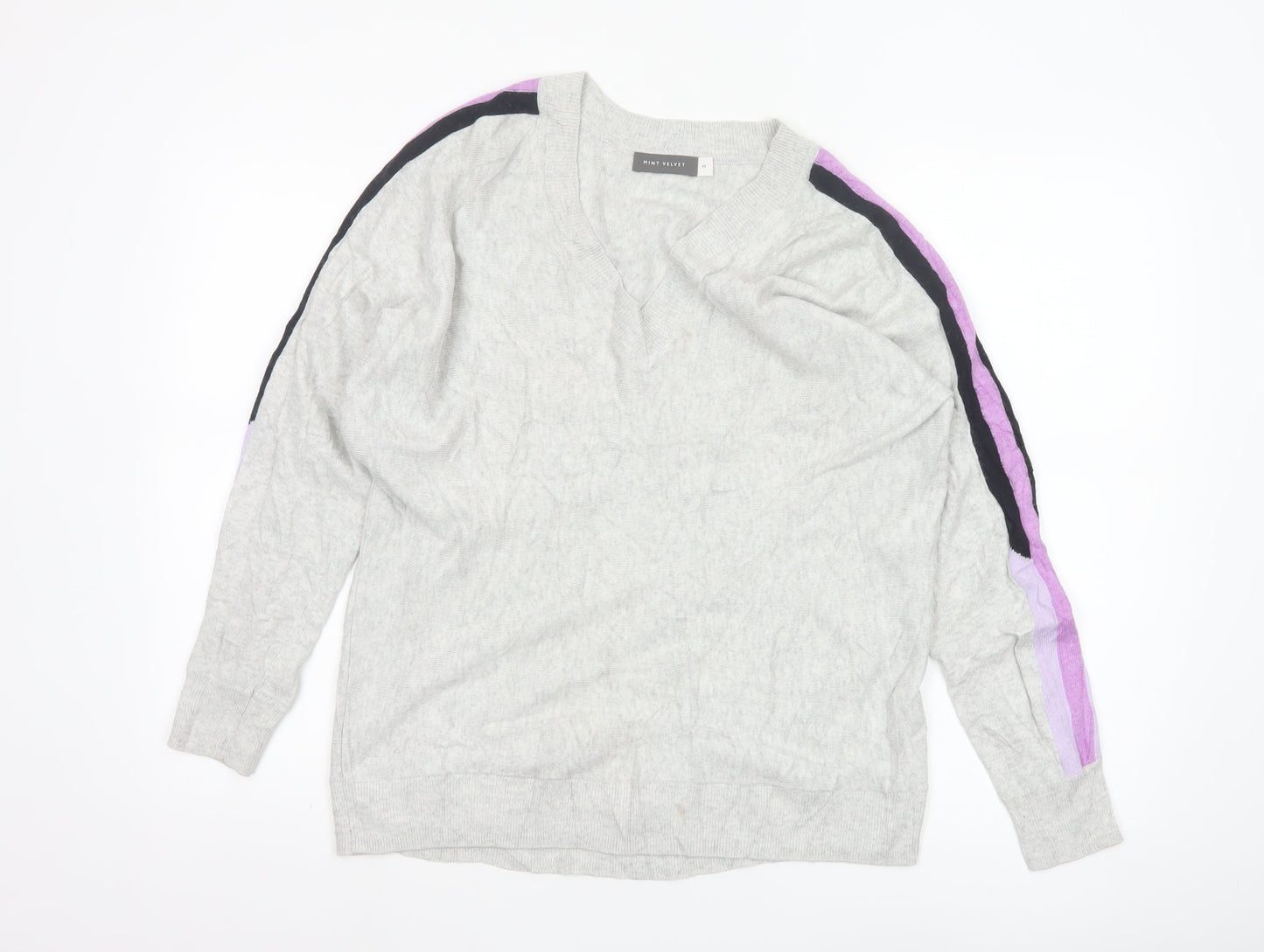 Mint Velvet Women's Grey V-Neck Long Sleeve Pullover Jumper Size M