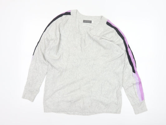 Mint Velvet Women's Grey V-Neck Long Sleeve Pullover Jumper Size M