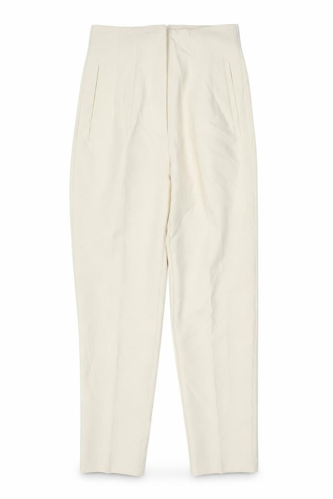 Zara Women Beige High Waist Tapered Trousers XS Polyester Blend