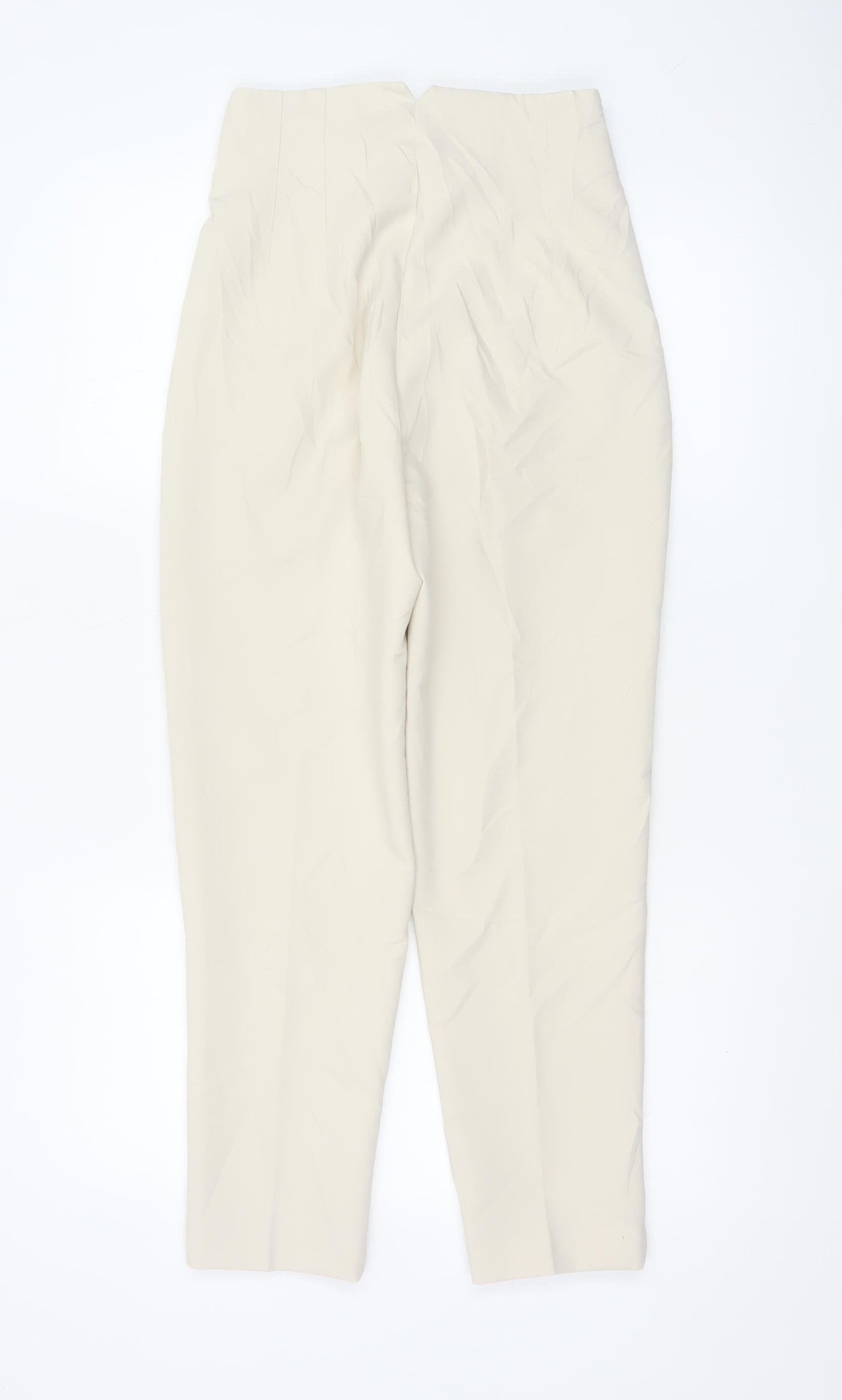 Zara Women Beige High Waist Tapered Trousers XS Polyester Blend
