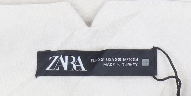 Zara Women Beige High Waist Tapered Trousers XS Polyester Blend