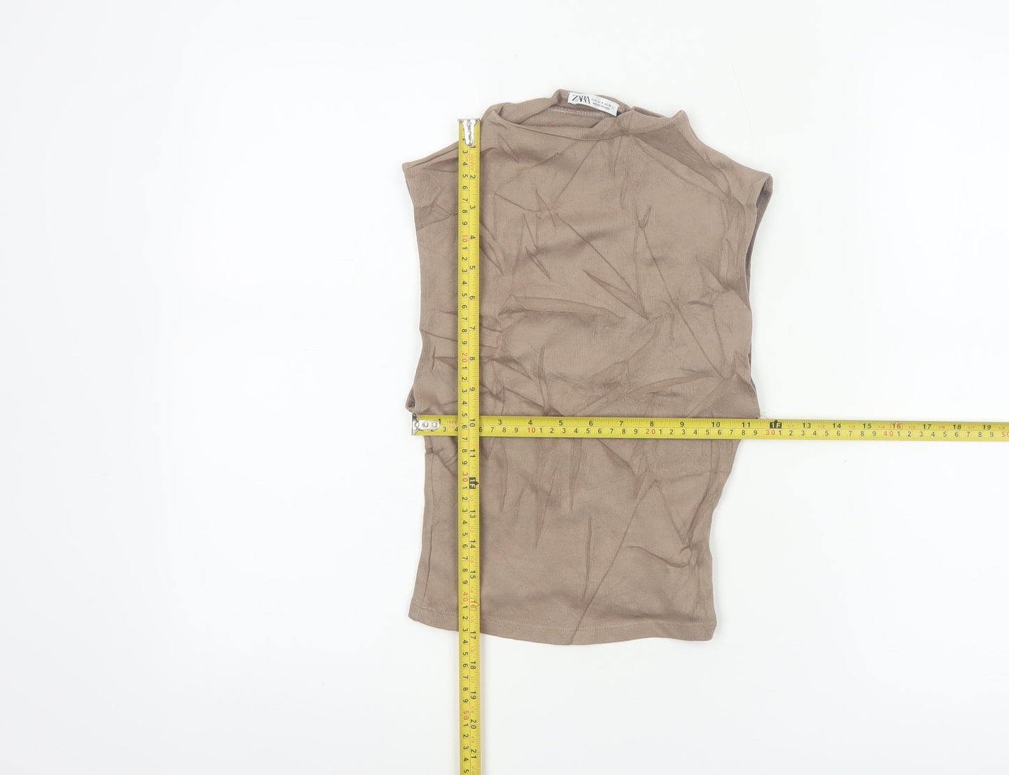 ZARA Women’s Brown Mock Neck Sleeveless Cotton Jersey Tank Top Size S