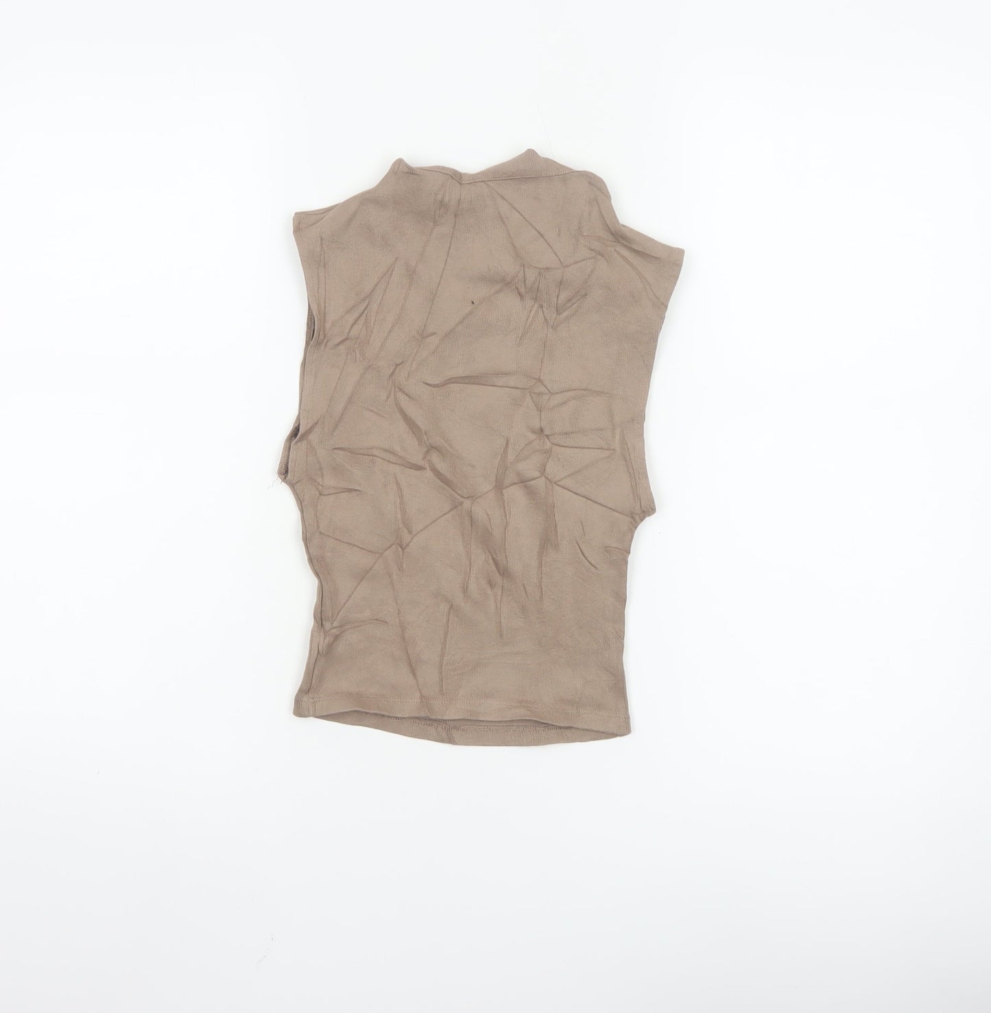 ZARA Women’s Brown Mock Neck Sleeveless Cotton Jersey Tank Top Size S