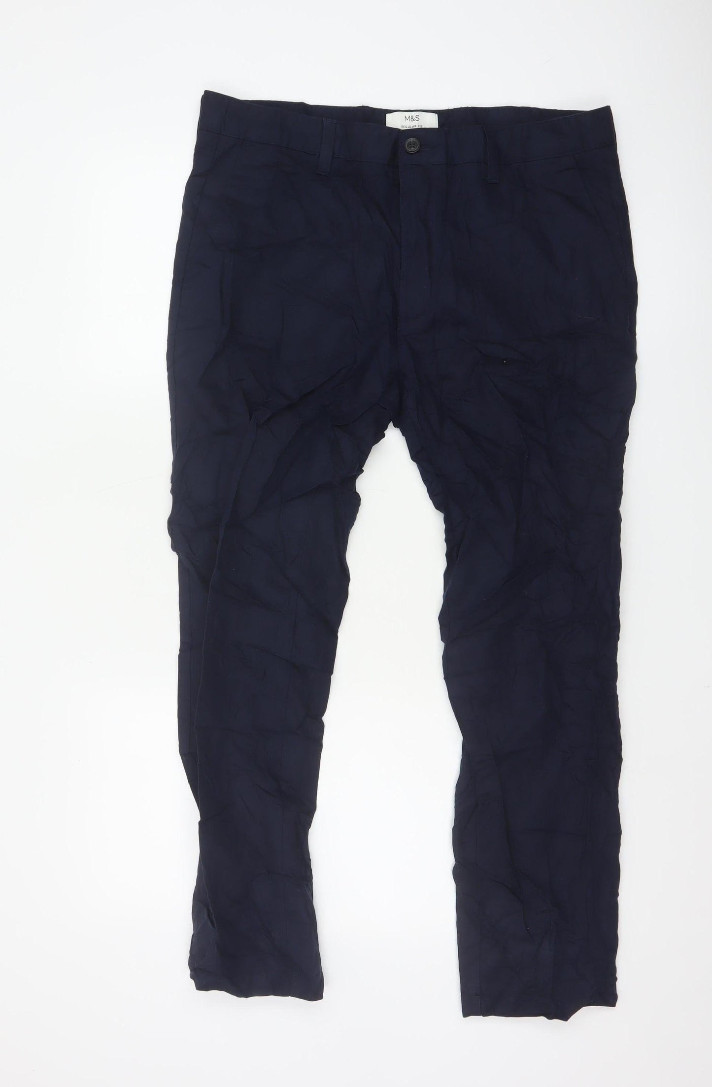 Marks and Spencer Men's Blue Regular Fit Chino Trousers 36x29