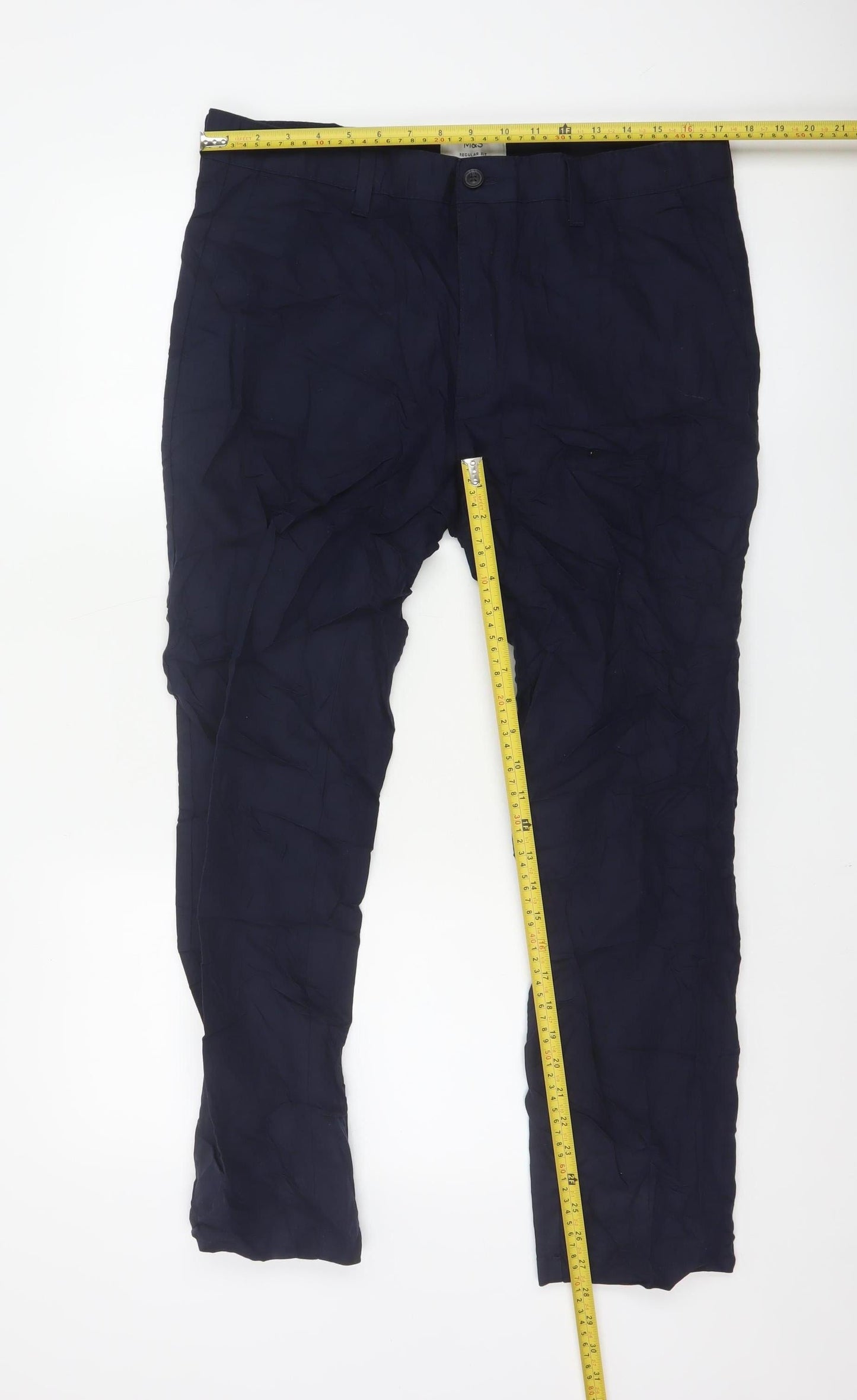 Marks and Spencer Men's Blue Regular Fit Chino Trousers 36x29