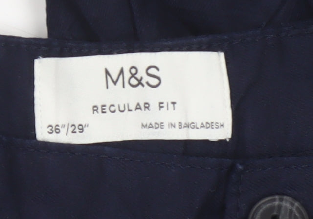 Marks and Spencer Men's Blue Regular Fit Chino Trousers 36x29